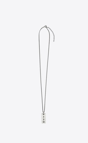 SAINT LAURENT Short Necklaces Man YVES pendant with engraved plaque in silver-colored brass a_V4